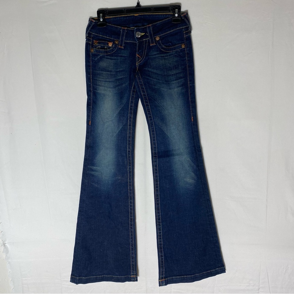 Vintage Y2K True Religion Heidi Dark Wash Ultra Low Rise Flare Leg Jeans 25